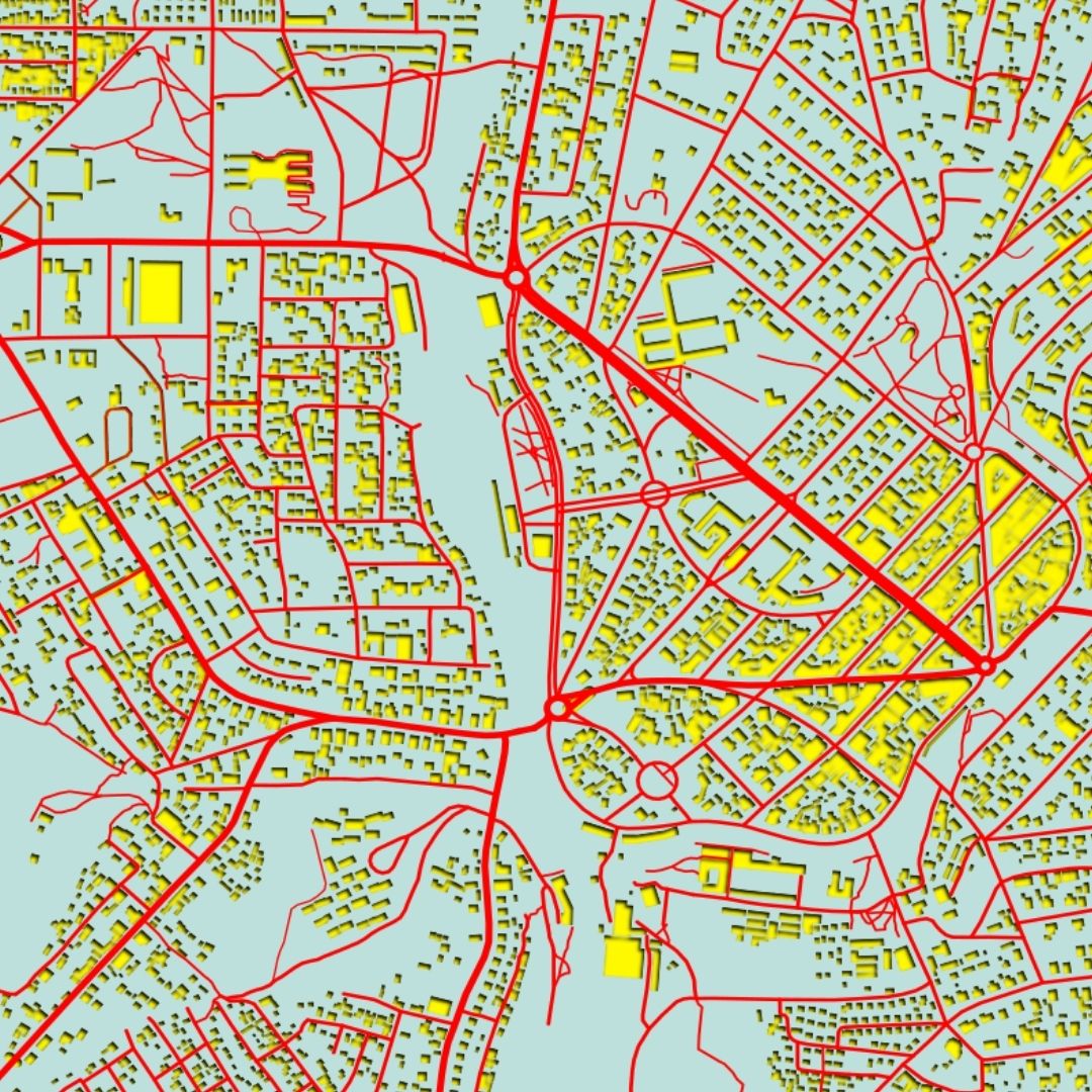 COLOURED ROAD MAP OF LIKASI, CONGO BY MAPBAKES