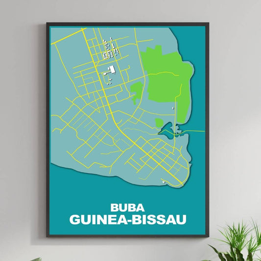 COLOURED ROAD MAP OF BUBA, GUINEA-BISSAU BY MAPBAKES