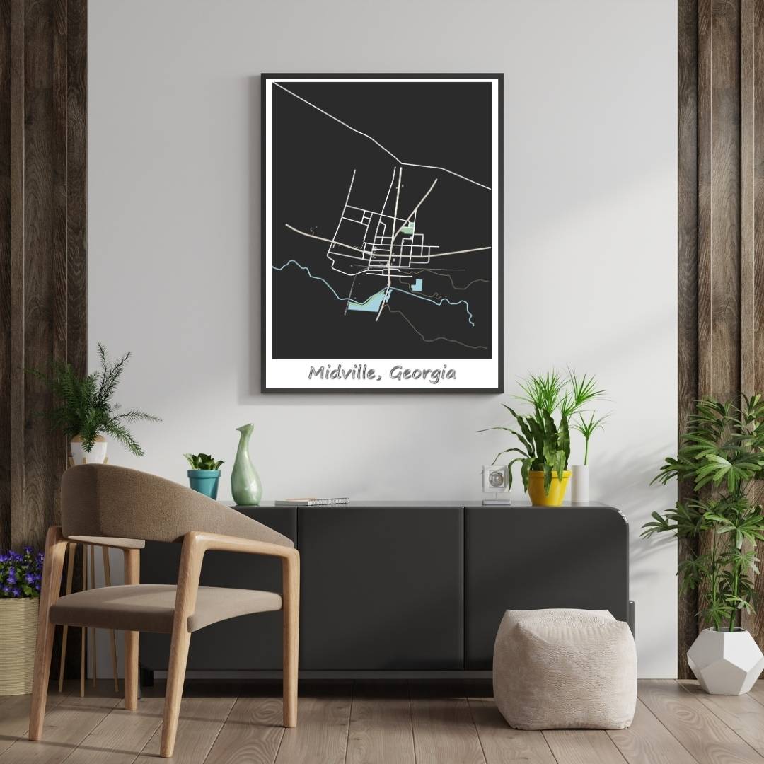 COLOURED ROAD MAP OF MIDVILLE, GEORGIA BY MAPBAKES