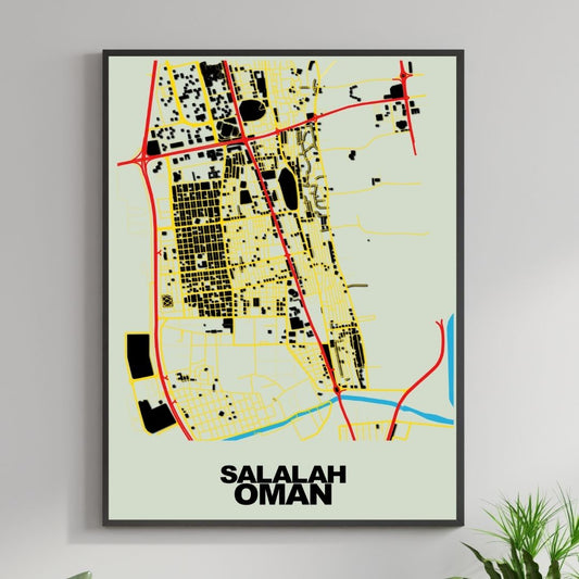 COLOURED ROAD MAP OF SALALAH, OMAN BY MAPBAKES