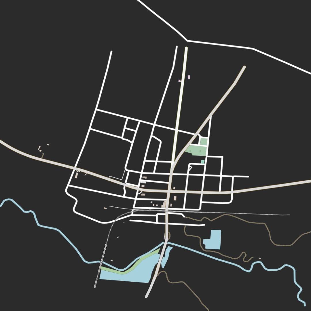 COLOURED ROAD MAP OF MIDVILLE, GEORGIA BY MAPBAKES