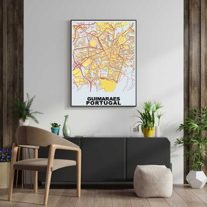 COLOURED ROAD MAP OF GUIMARAES, PORTUGAL BY MAPBAKES