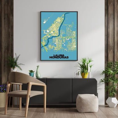 COLOURED ROAD MAP OF LA LIMA, HONDURAS BY MAPBAKES