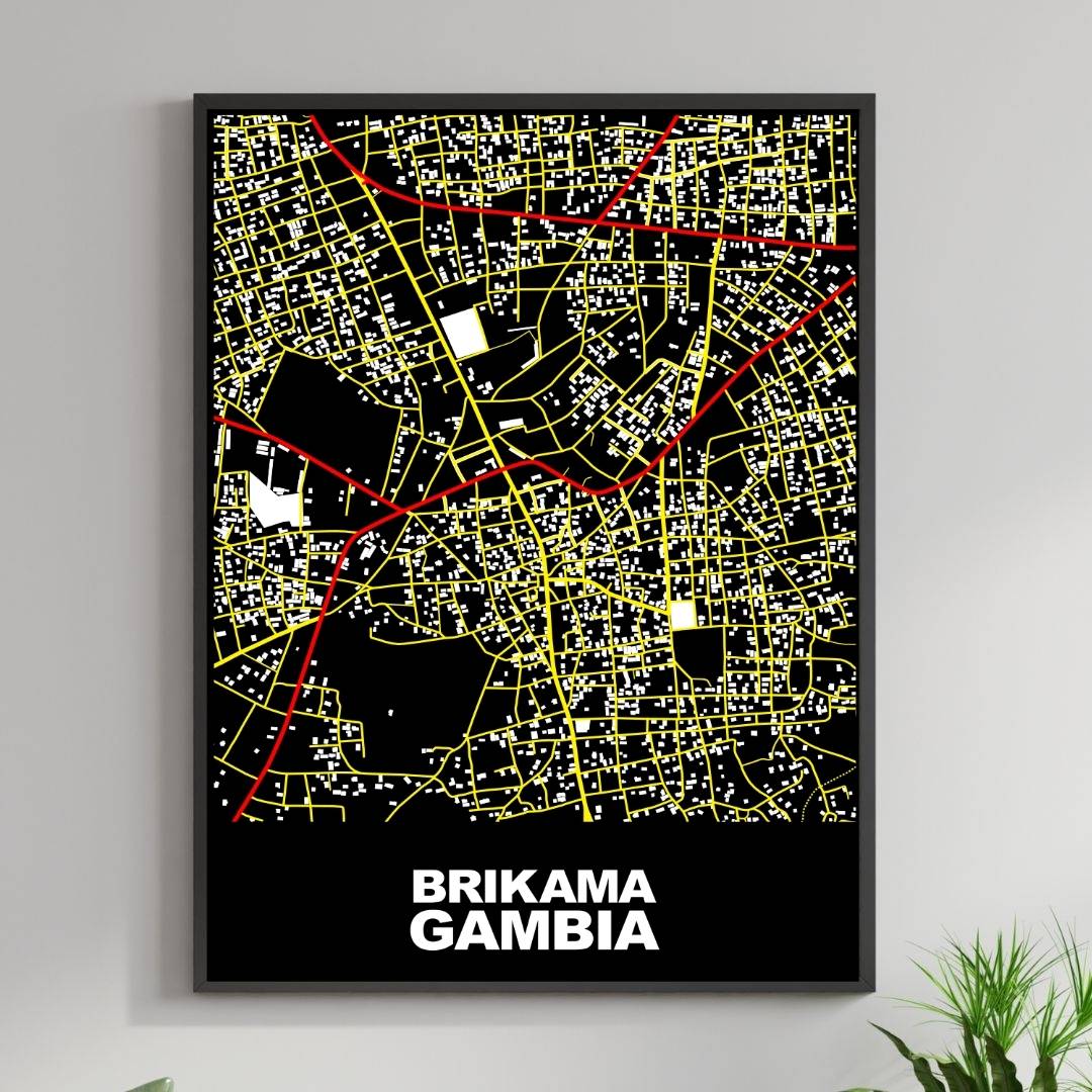 COLOURED ROAD MAP OF BRIKAMA, GAMBIA BY MAPBAKES