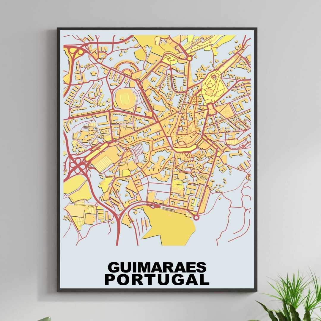 COLOURED ROAD MAP OF GUIMARAES, PORTUGAL BY MAPBAKES