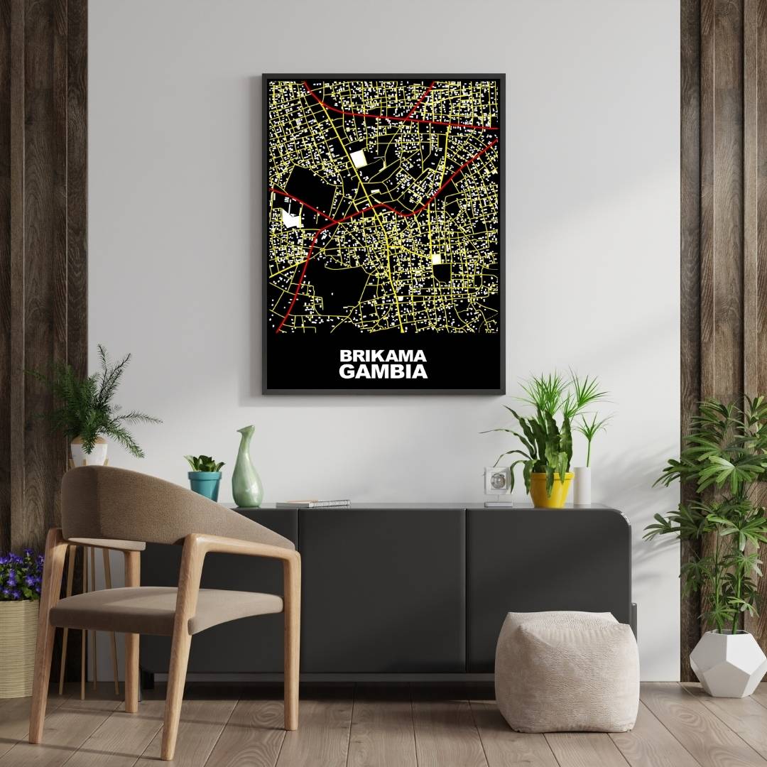 COLOURED ROAD MAP OF BRIKAMA, GAMBIA BY MAPBAKES
