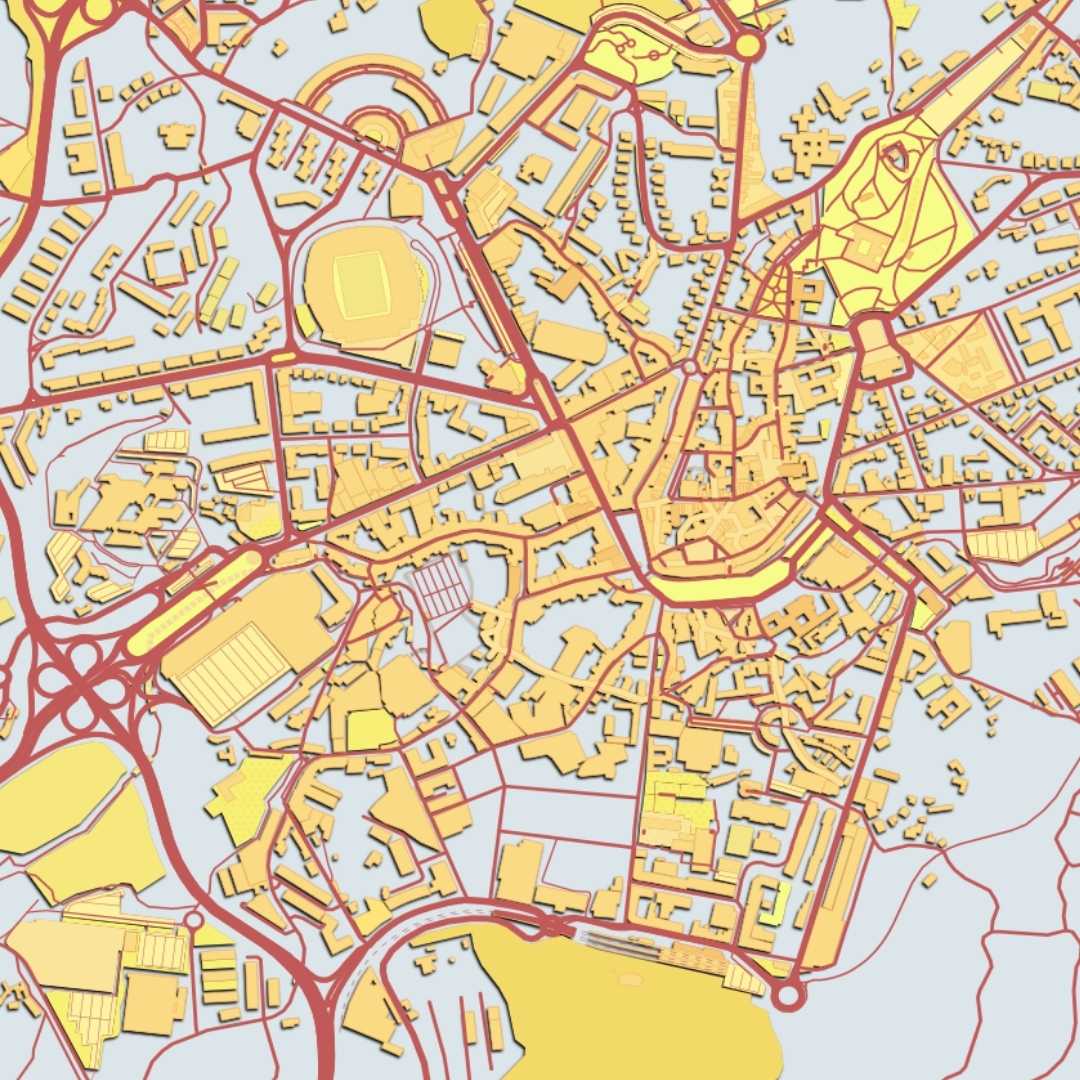 COLOURED ROAD MAP OF GUIMARAES, PORTUGAL BY MAPBAKES