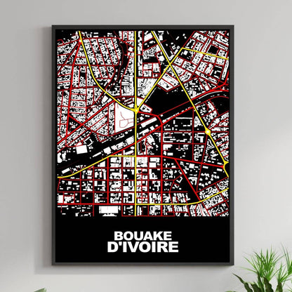 COLOURED ROAD MAP OF BOUAKE, CÃ”TE D'IVOIRE BY MAPBAKES