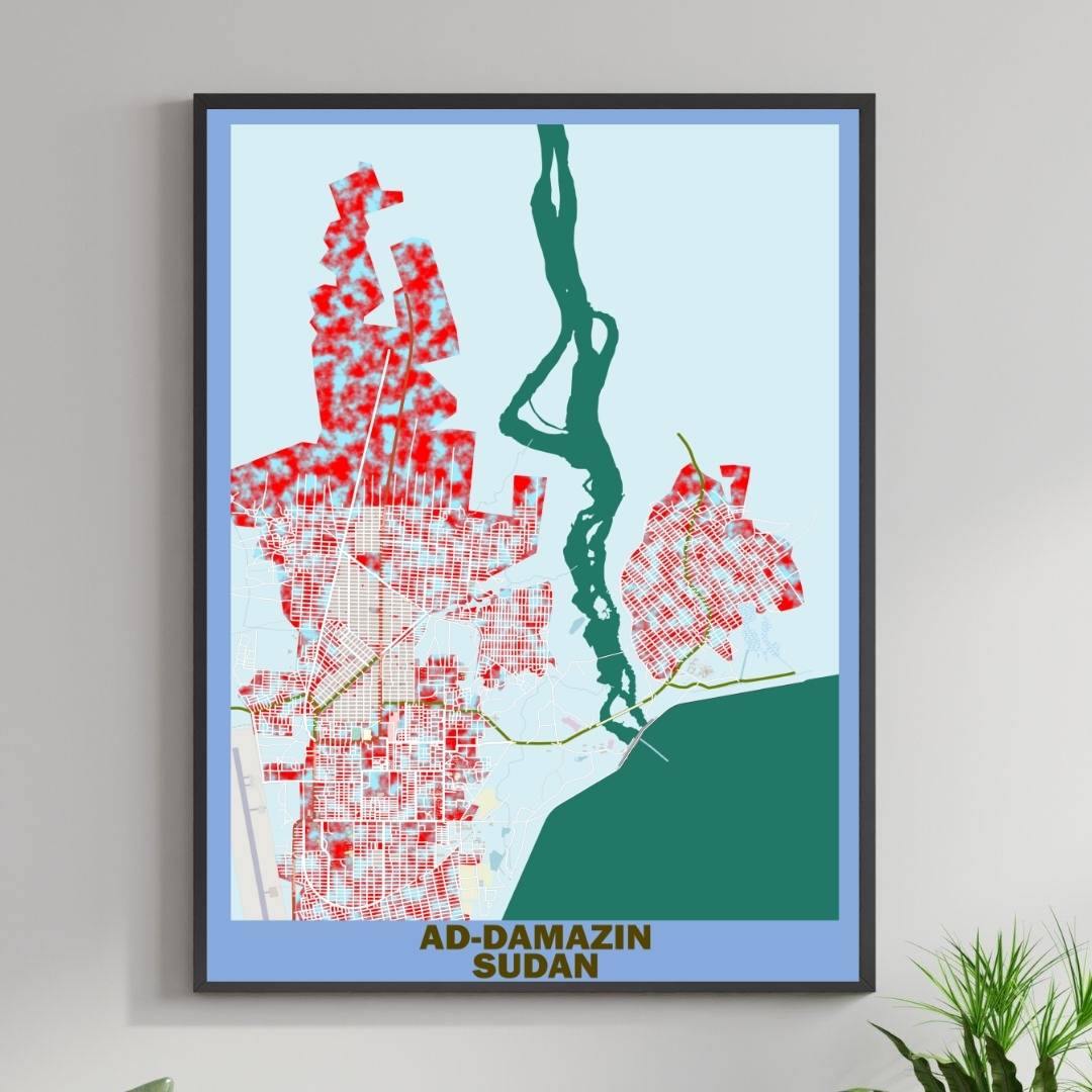 COLOURED ROAD MAP OF AD-DAMAZÄªN, SUDAN BY MAPBAKES