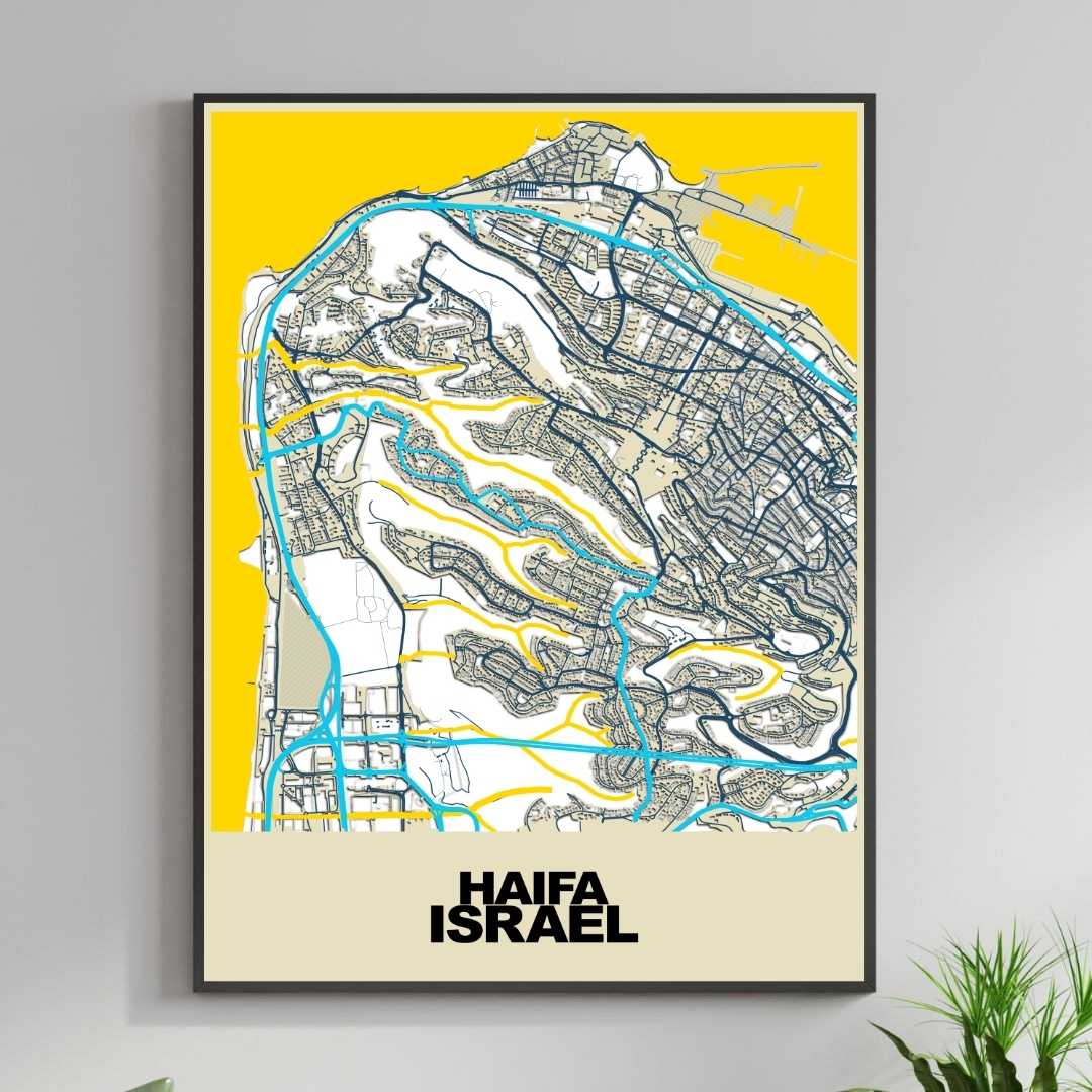 COLOURED ROAD MAP OF HAIFA, ISRAEL BY MAPBAKES