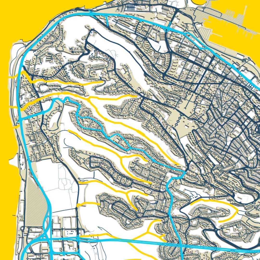 COLOURED ROAD MAP OF HAIFA, ISRAEL BY MAPBAKES