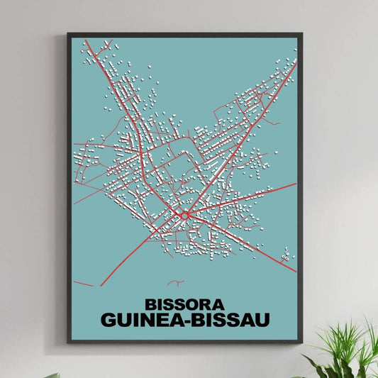 COLOURED ROAD MAP OF BISSORA, GUINEA-BISSAU BY MAPBAKES