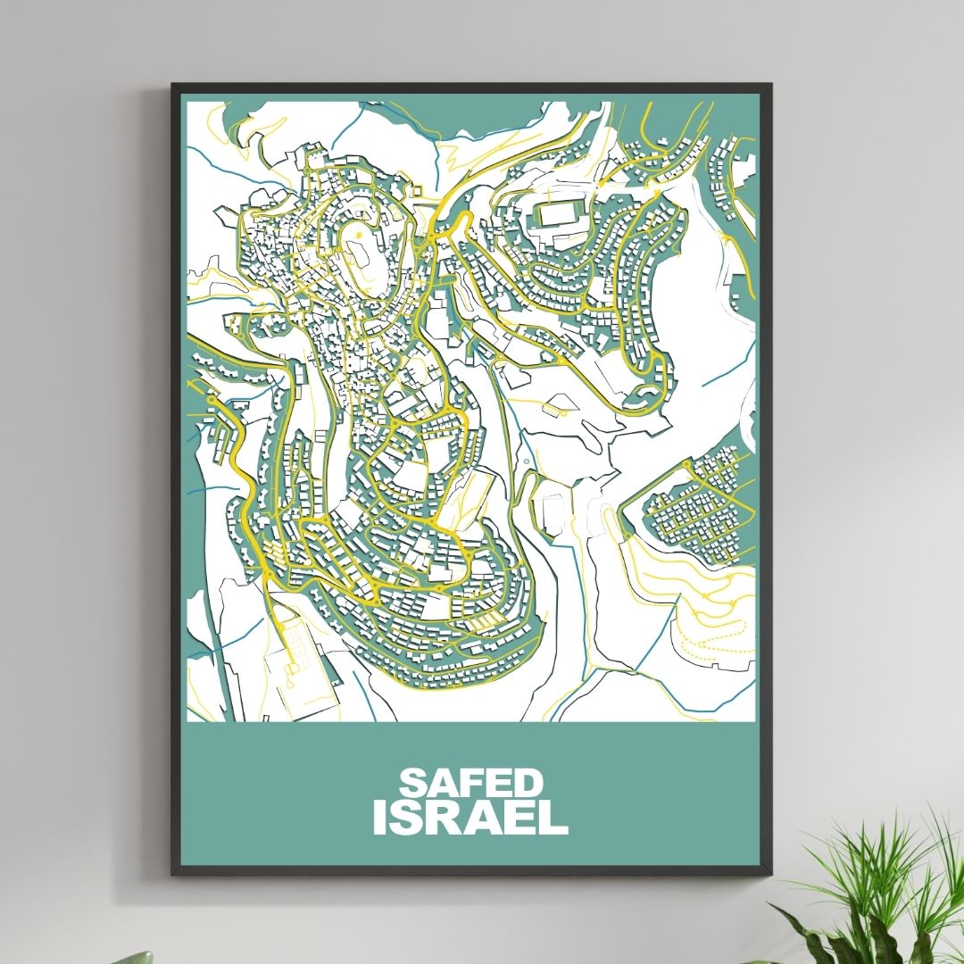 COLOURED ROAD MAP OF SAFED, ISRAEL BY MAPBAKES