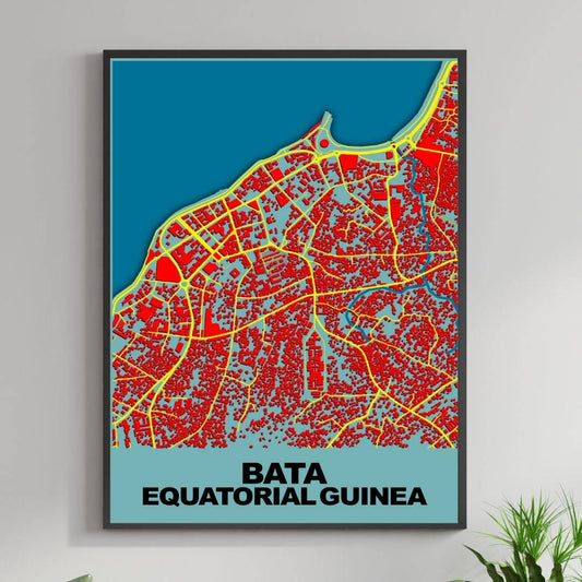 COLOURED ROAD MAP OF BATA, EQUATORIAL GUINEA BY MAPBAKES