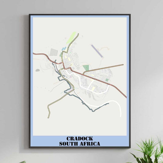 COLOURED ROAD MAP OF CRADOCK, SOUTH AFRICA BY MAPBAKES