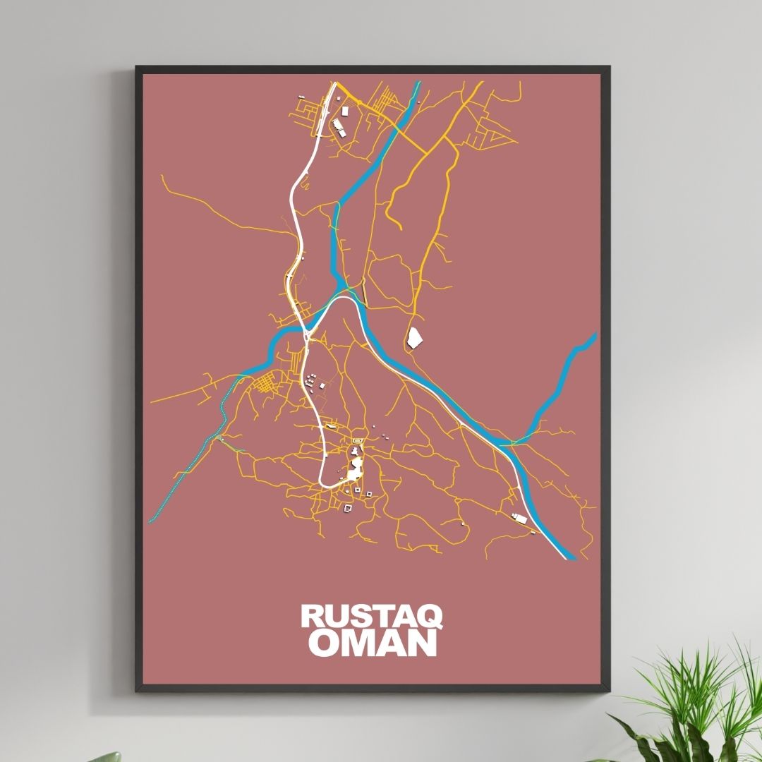 COLOURED ROAD MAP OF RUSTAQ, OMAN BY MAPBAKES