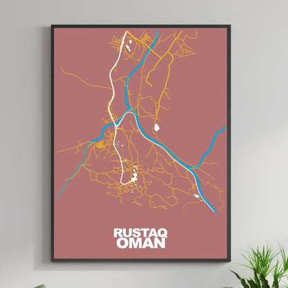 COLOURED ROAD MAP OF RUSTAQ, OMAN BY MAPBAKES