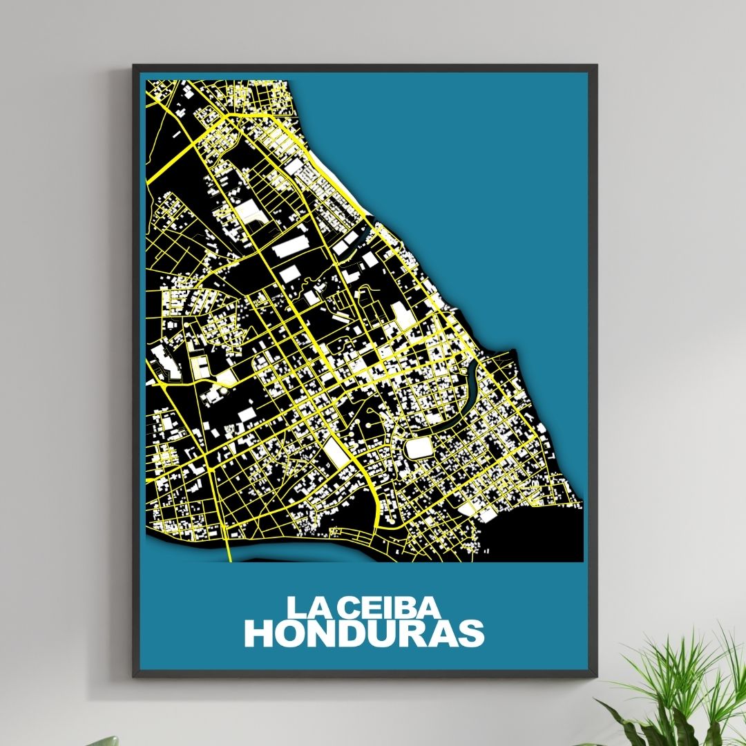 COLOURED ROAD MAP OF LA CEIBA, HONDURAS BY MAPBAKES