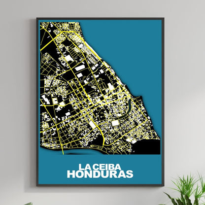 COLOURED ROAD MAP OF LA CEIBA, HONDURAS BY MAPBAKES