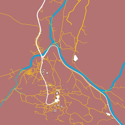 COLOURED ROAD MAP OF RUSTAQ, OMAN BY MAPBAKES