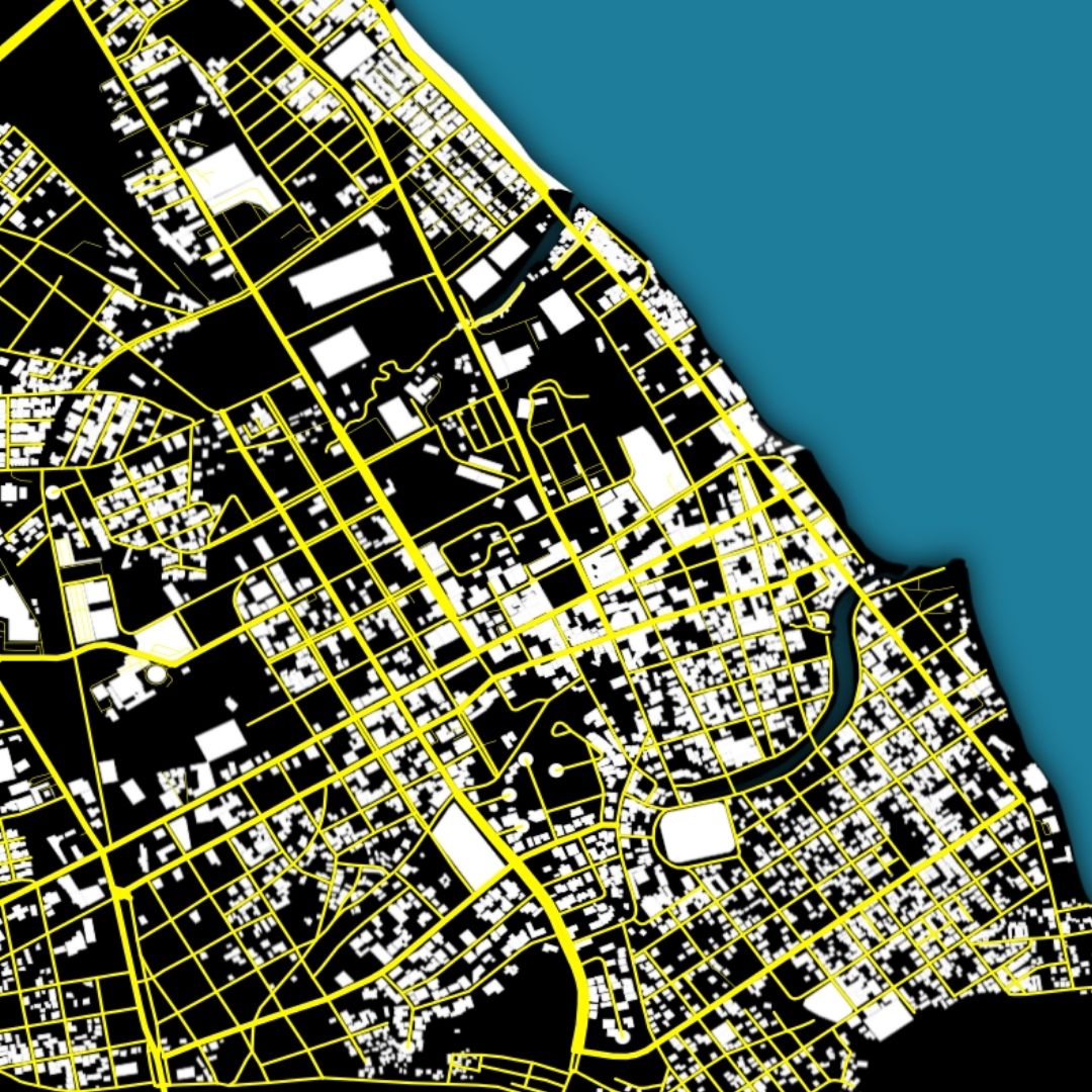 COLOURED ROAD MAP OF LA CEIBA, HONDURAS BY MAPBAKES