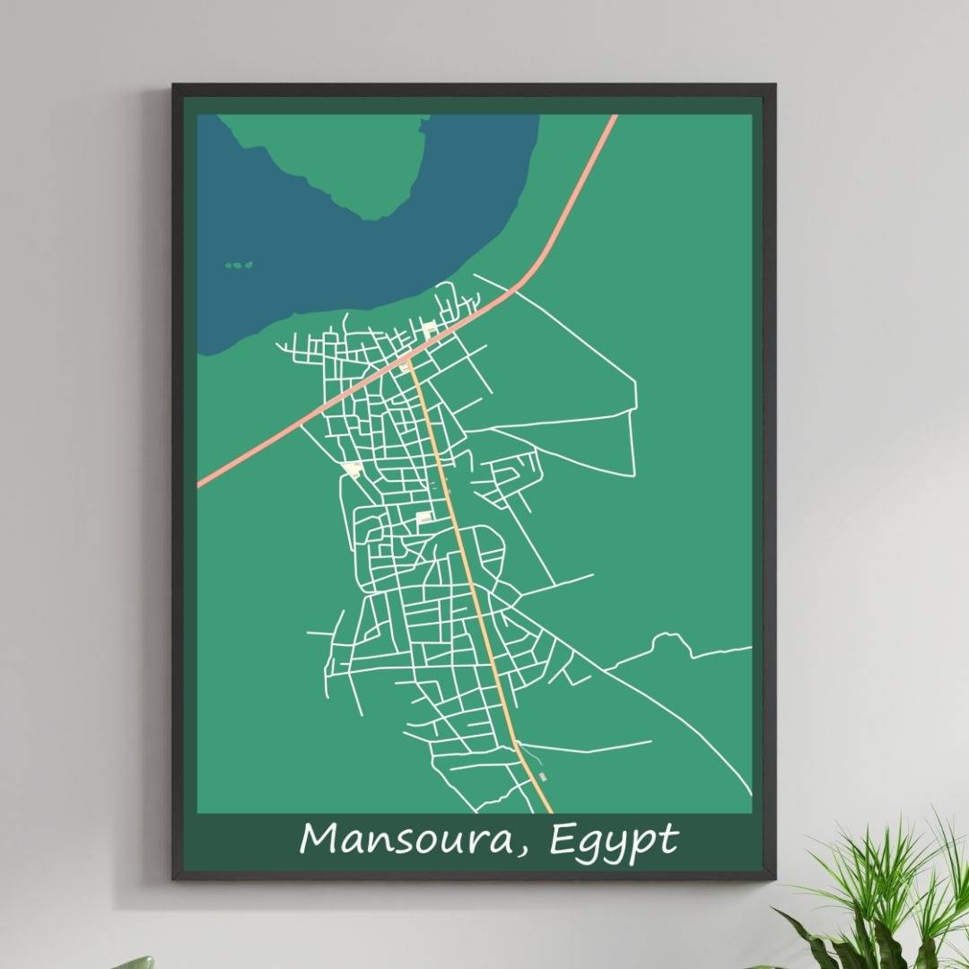 COLOURED ROAD MAP OF MANSOURA, EGYPT BY MAPBAKES