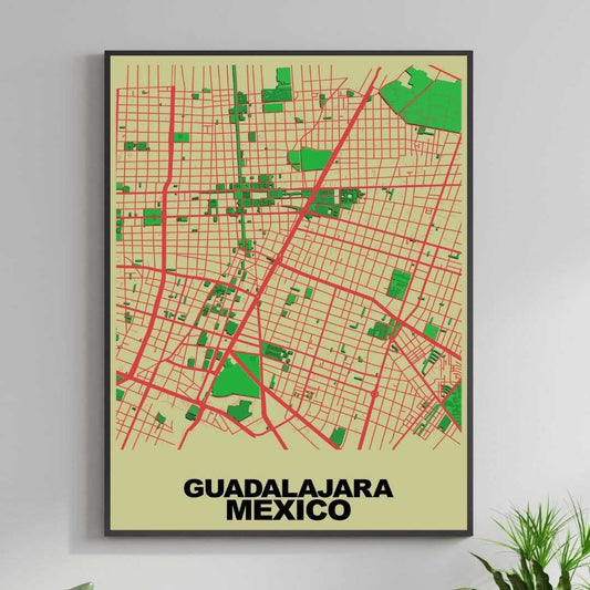 COLOURED ROAD MAP OF GUADALAJARA, MEXICO BY MAPBAKES