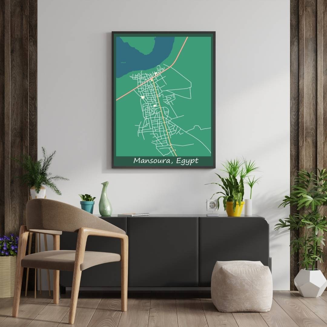 COLOURED ROAD MAP OF MANSOURA, EGYPT BY MAPBAKES