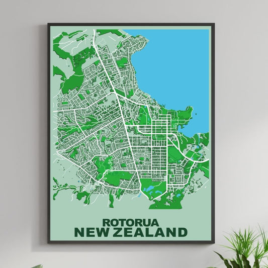 COLOURED ROAD MAP OF ROTORUA, NEW ZEALAND BY MAPBAKES