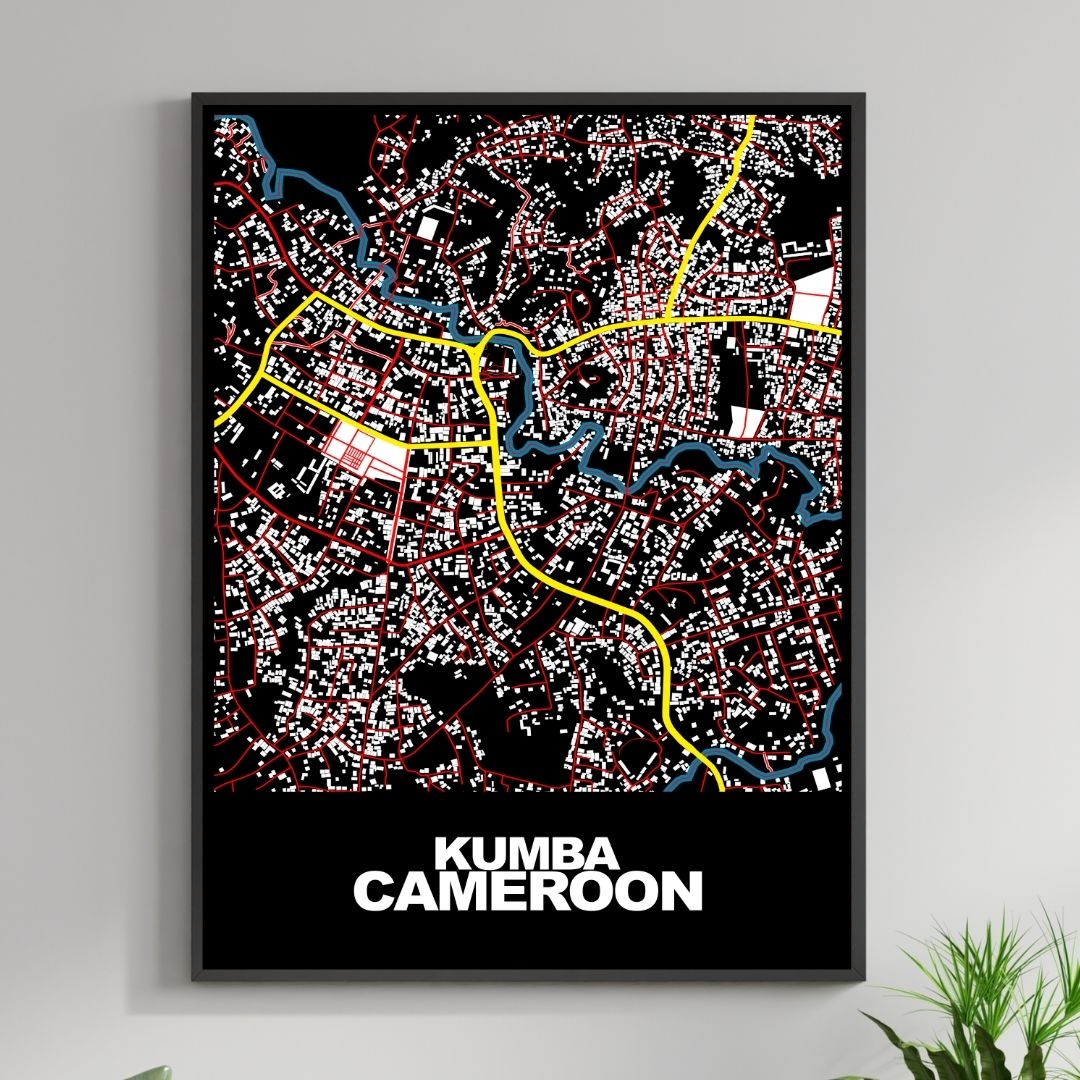 COLOURED ROAD MAP OF KUMBA, CAMEROON BY MAPBAKES