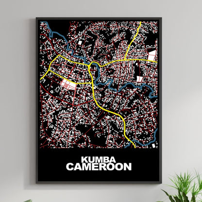 COLOURED ROAD MAP OF KUMBA, CAMEROON BY MAPBAKES