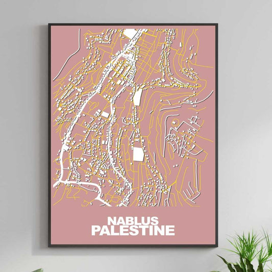 COLOURED ROAD MAP OF NABLUS, PALESTINE BY MAPBAKES