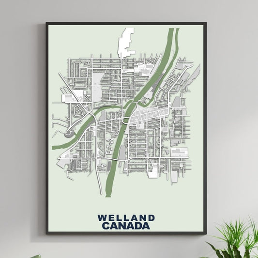 COLOURED ROAD MAP OF WELLAND, CANADA BY MAPBAKES