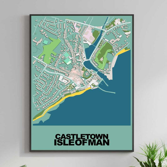 COLOURED ROAD MAP OF CASTLETOWN, ISLE OF MAN BY MAPBAKES