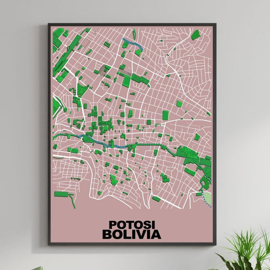 COLOURED ROAD MAP OF POTOSI, BOLIVIA BY MAPBAKES