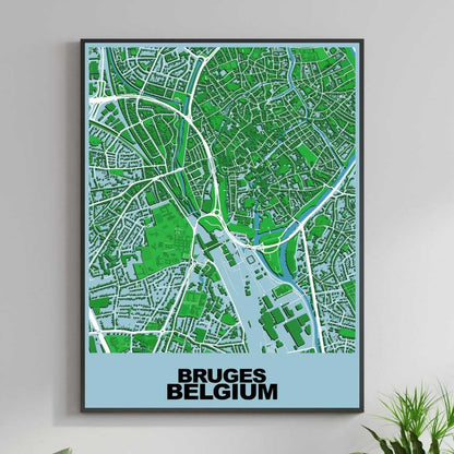 COLOURED ROAD MAP OF BRUGES, BELGIUM BY MAPBAKES