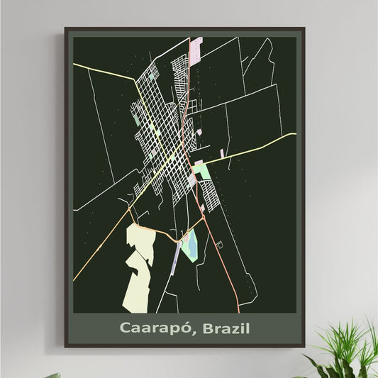 COLOURED ROAD MAP OF CAARAPO, BRAZIL BY MAPBAKES