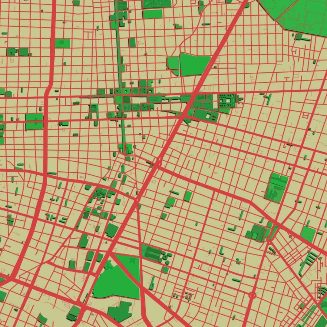 COLOURED ROAD MAP OF GUADALAJARA, MEXICO BY MAPBAKES