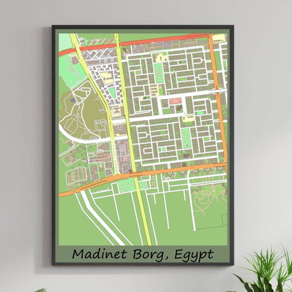 COLOURED ROAD MAP OF MADINET BORG, EGYPT BY MAPBAKES