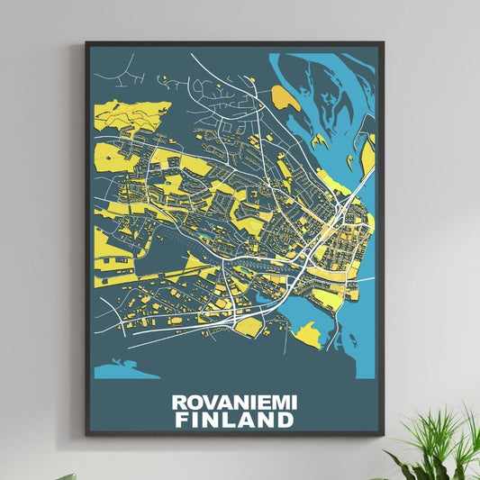 COLOURED ROAD MAP OF ROVANIEMI, FINLAND BY MAPBAKES