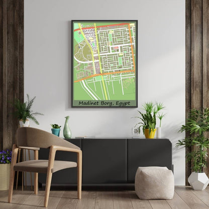 COLOURED ROAD MAP OF MADINET BORG, EGYPT BY MAPBAKES