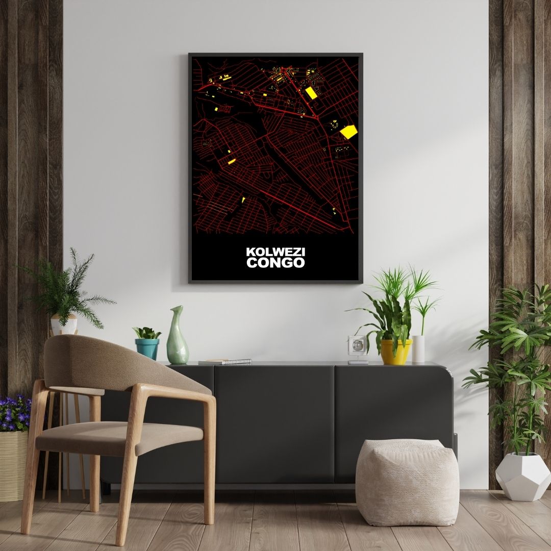 COLOURED ROAD MAP OF KOLWEZI, CONGO BY MAPBAKES