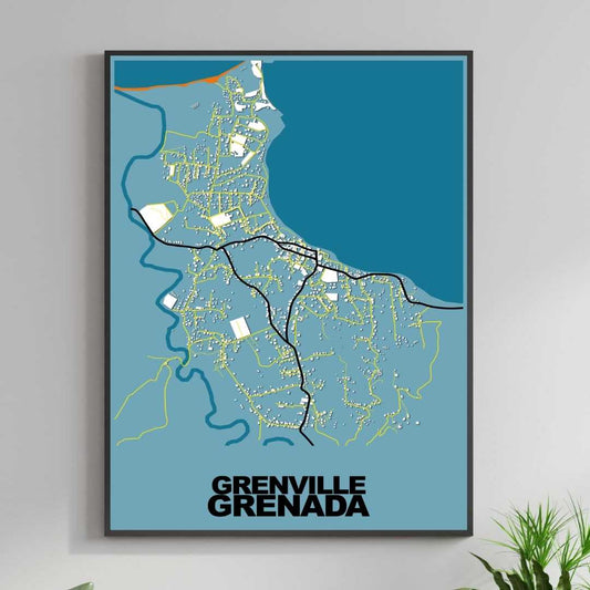 COLOURED ROAD MAP OF GRENVILLE, GRENADA BY MAPBAKES