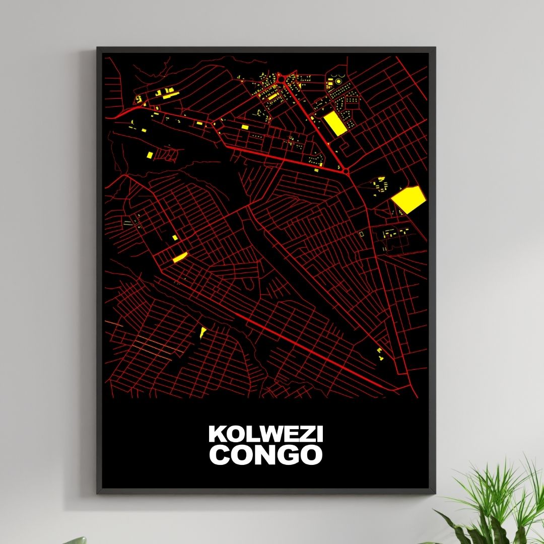 COLOURED ROAD MAP OF KOLWEZI, CONGO BY MAPBAKES