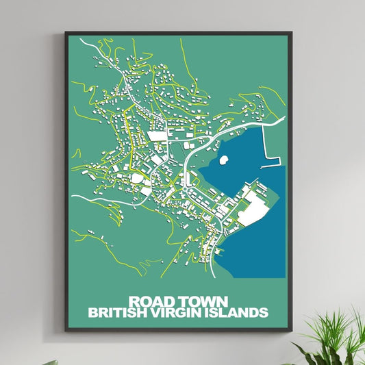 COLOURED ROAD MAP OF ROAD TOWN, BRITISH VIRGIN ISLANDS BY MAPBAKES