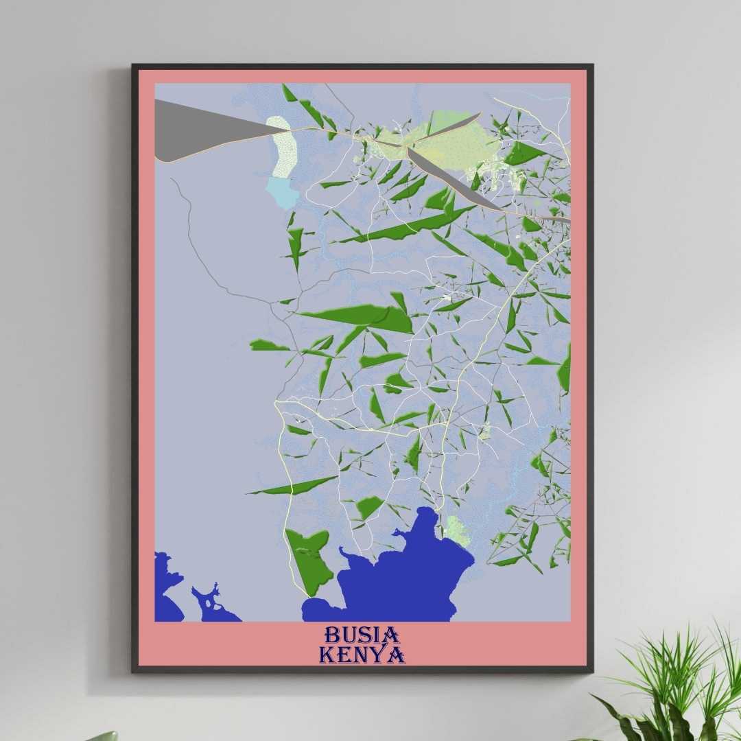 COLOURED ROAD MAP OF BUSIA, KENYA BY MAPBAKES