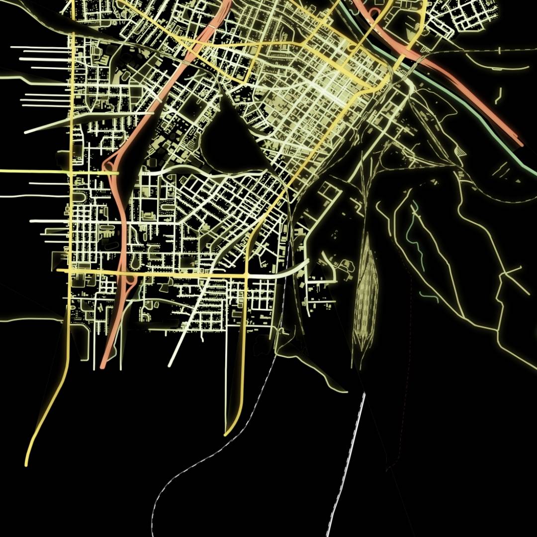 COLOURED ROAD MAP OF MACON, GEORGIA BY MAPBAKES