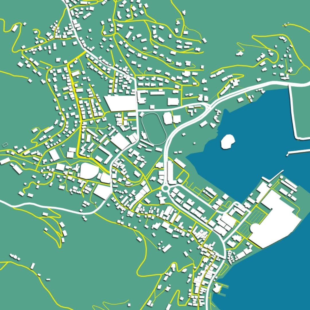 COLOURED ROAD MAP OF ROAD TOWN, BRITISH VIRGIN ISLANDS BY MAPBAKES