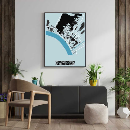 COLOURED ROAD MAP OF GRONINGEN, SURINAME BY MAPBAKES