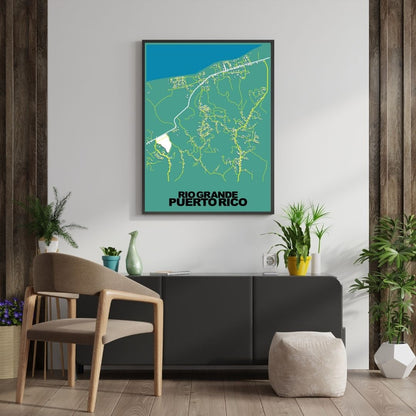 COLOURED ROAD MAP OF RIO GRANDE, PUERTO RICO BY MAPBAKES